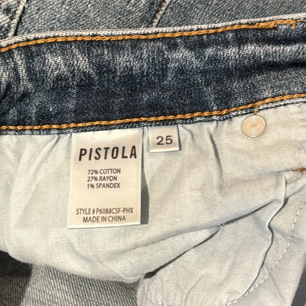 Pistola‎ Straight Leg Jeans Size 25- Distressed Medium Wash Blue Raw Hem